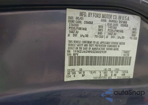 2002 Ford Explorer Xlt z USA, uszkodzony, nr VIN 1FMZU63W02ZB02939